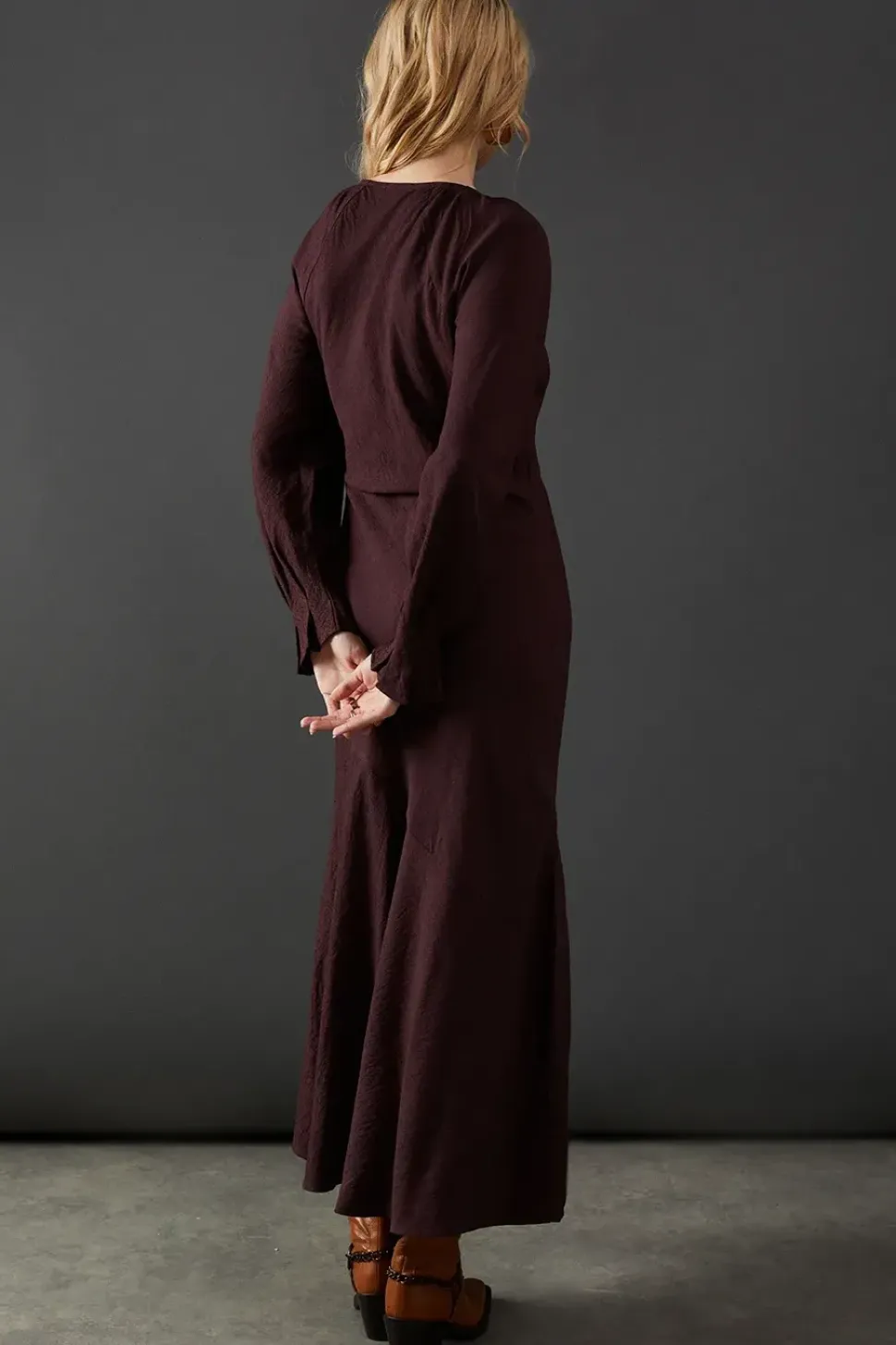 Viscose Twill Tie Shoulder Circle Tier Hem Midi Dress