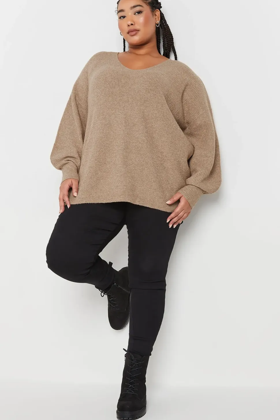 V-Neck Balloon Sleeve Jumper