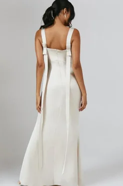 V Neck Bow Detail Satin Bridesmaid Dress