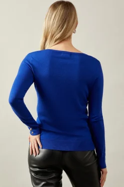 V Neck Button Detail Jumper