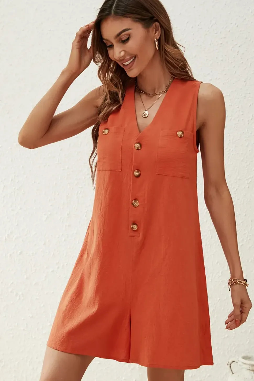 V Neck Button Down Playsuit