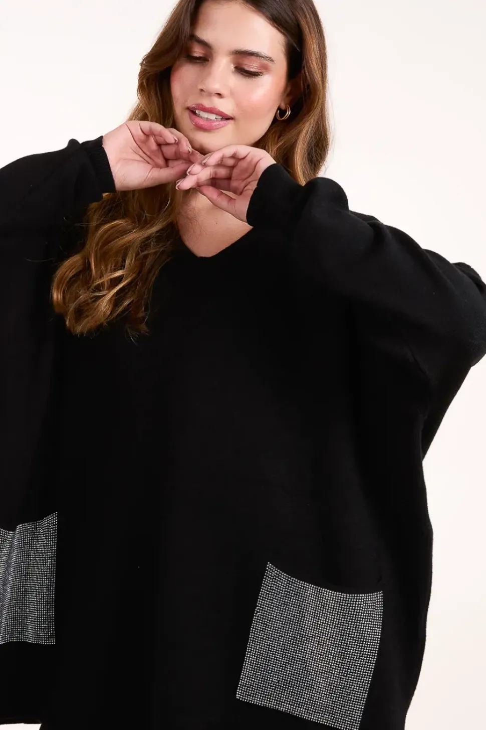 V Neck Embellished Pocket Jumper