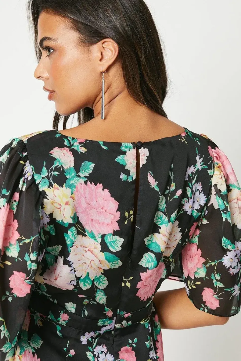 V Neck Fluted Hem Dress