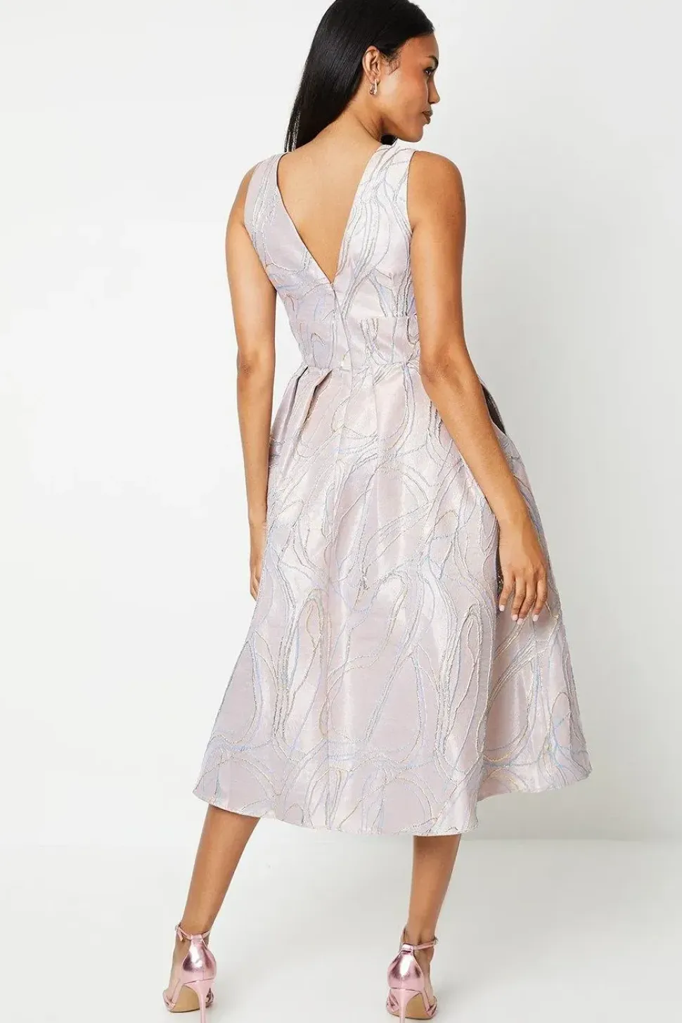 V Neck Jacquard Midi Dress