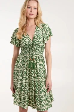 V Neck Mini Dress With Flutter Sleeve