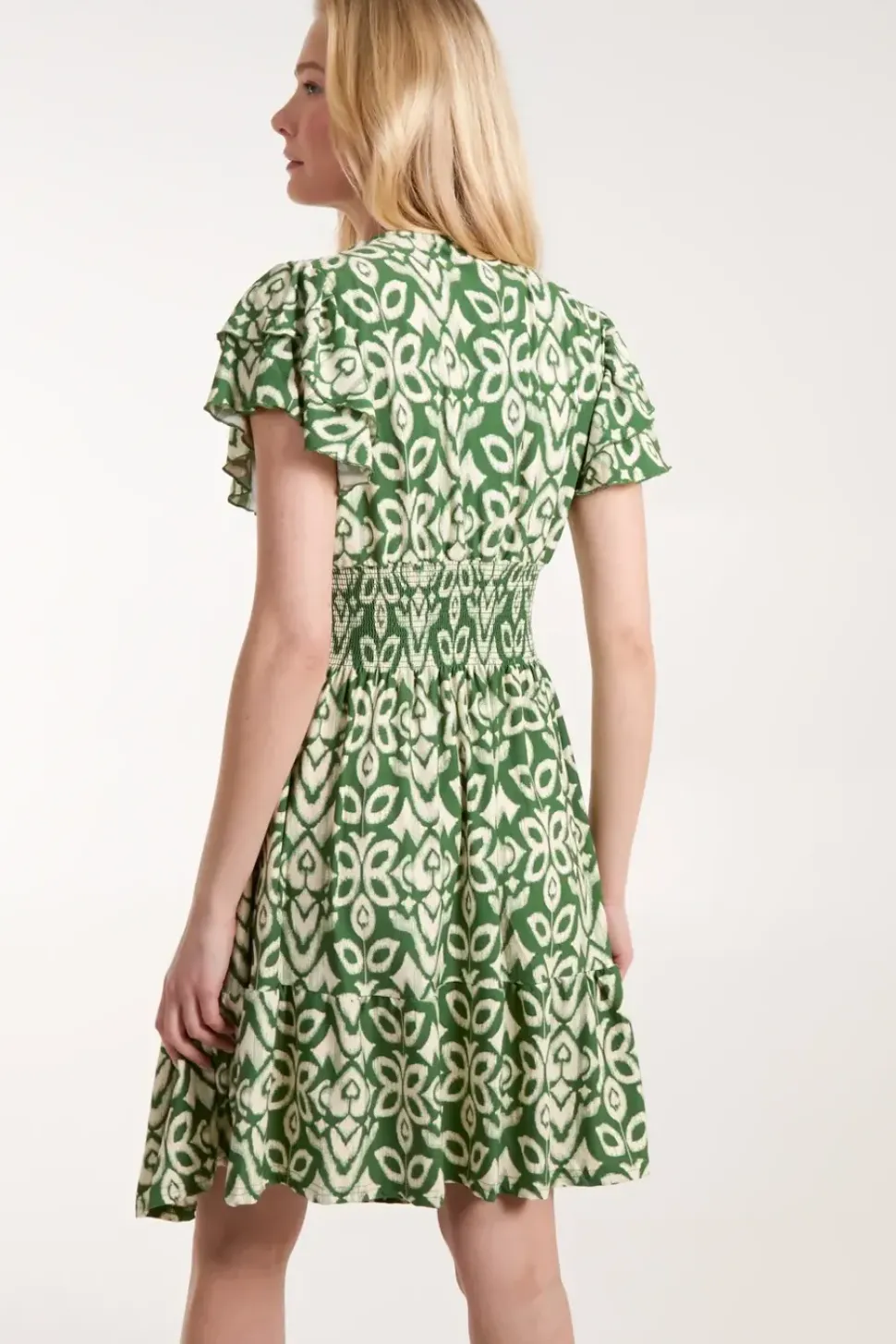 V Neck Mini Dress With Flutter Sleeve