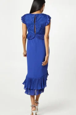 V Neck Pleated Ruffle Georgette Midi Wedding Guest Dress