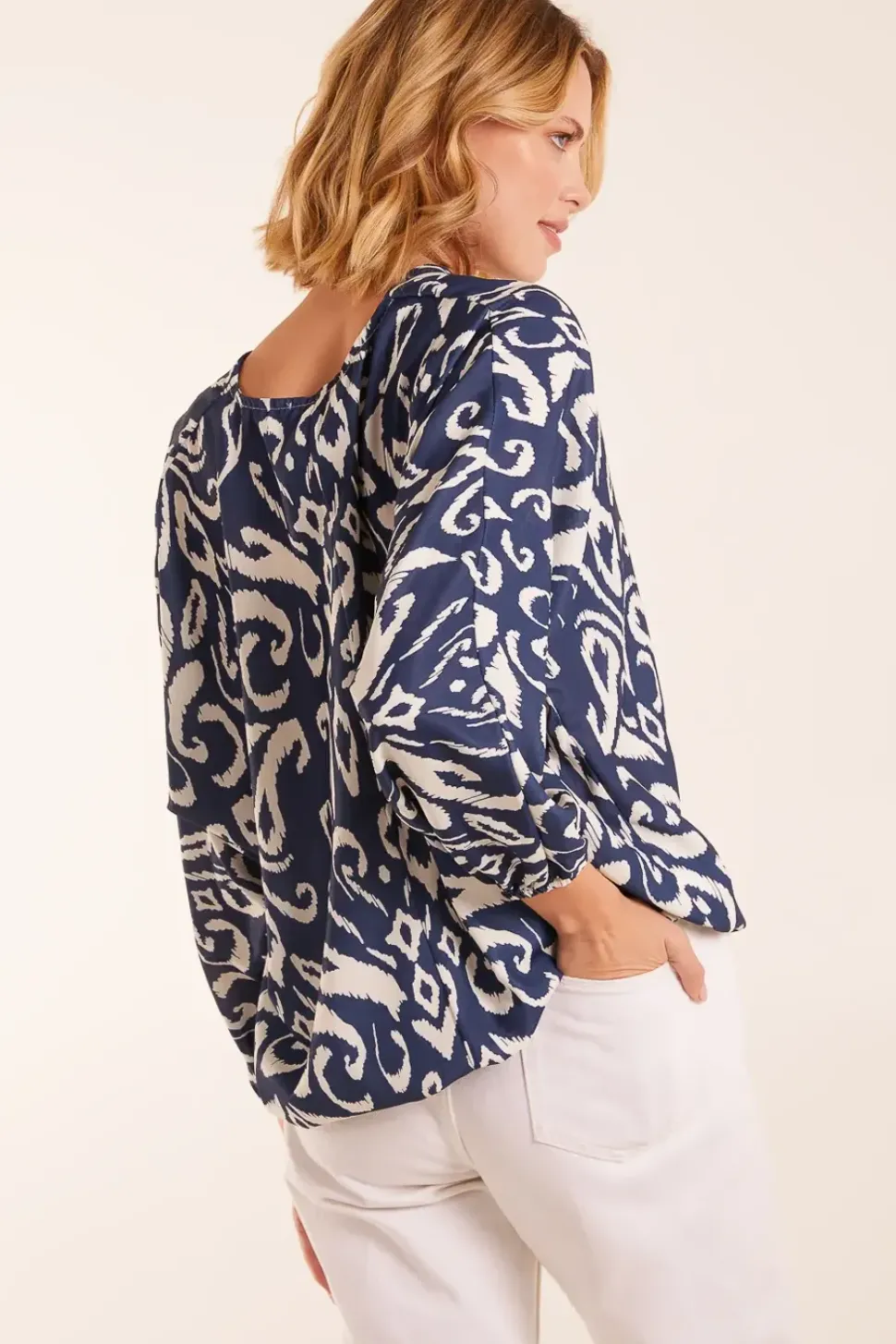 V Neck Printed Batwing Elasticated Hem Top
