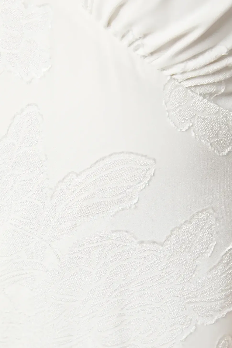 V Neck Puff Sleeve Satin Jacquard Wedding Dress