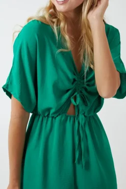 V-Neck Ruched Front Playsuit