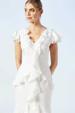 V Neck Ruffle Floral Chiffon Wedding Dress
