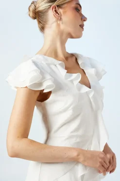 V Neck Ruffle Floral Chiffon Wedding Dress