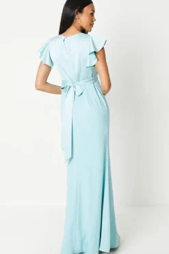 V Neck Ruffle Sleeve Maxi Dress