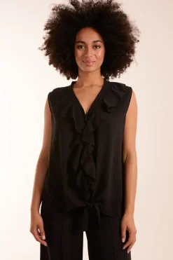 V Neck Ruffle Top with Knot