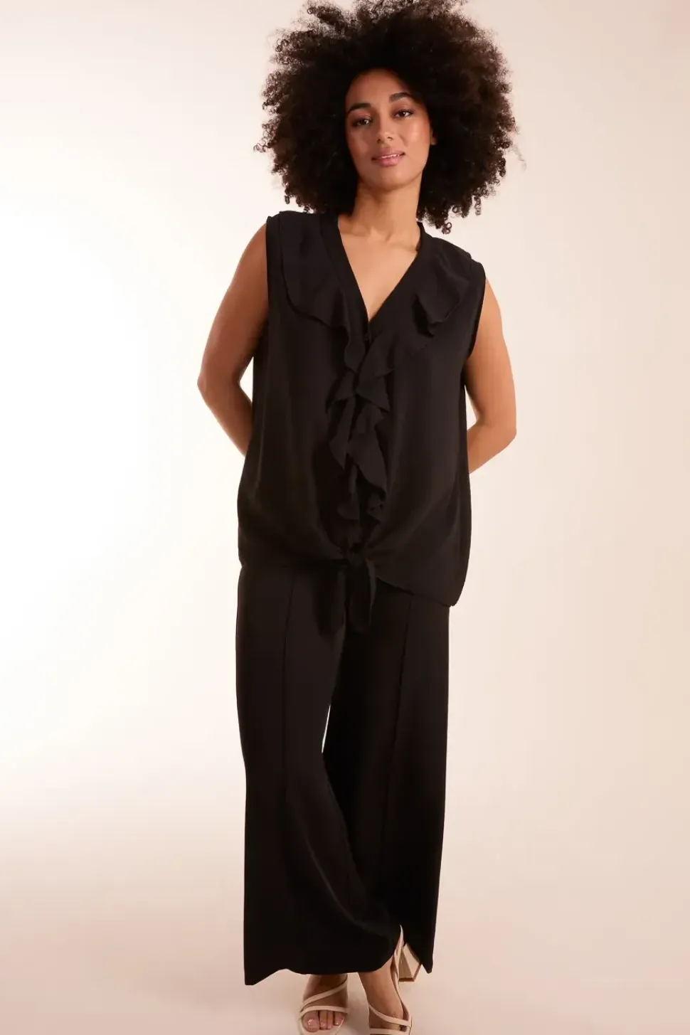 V Neck Ruffle Top with Knot