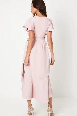 V Neck Ruffle Wrap Wedding Guest Dress