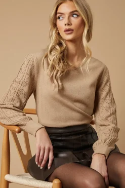 V Neck Scallop Detail Bow Pointelle Jumper