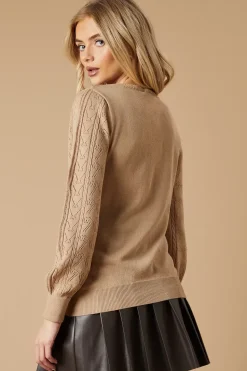 V Neck Scallop Detail Bow Pointelle Jumper