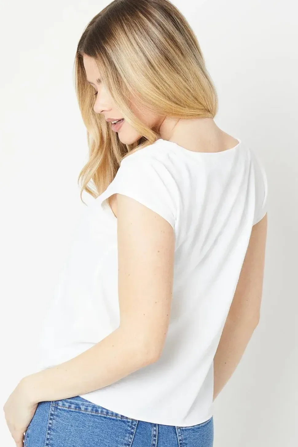 V Neck Shirred Shoulder Blouse