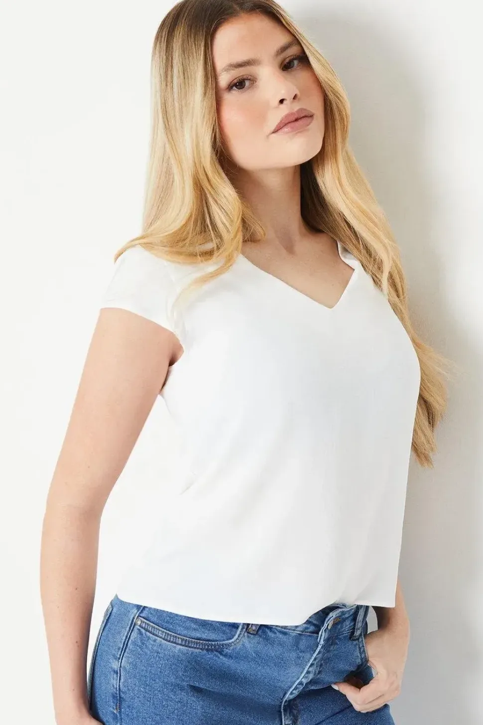 V Neck Shirred Shoulder Blouse