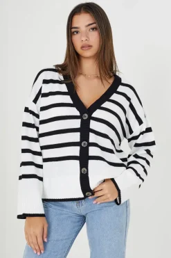 V-Neck Striped Cardigan