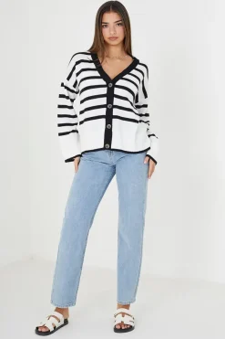 V-Neck Striped Cardigan