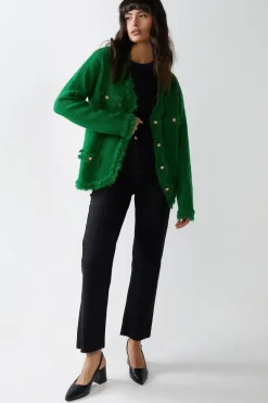 V Neck Tassel Trim Pocket Cardigan