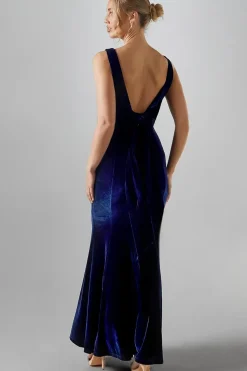 V Neck Tie Back Velvet Bridesmaid Maxi Dress
