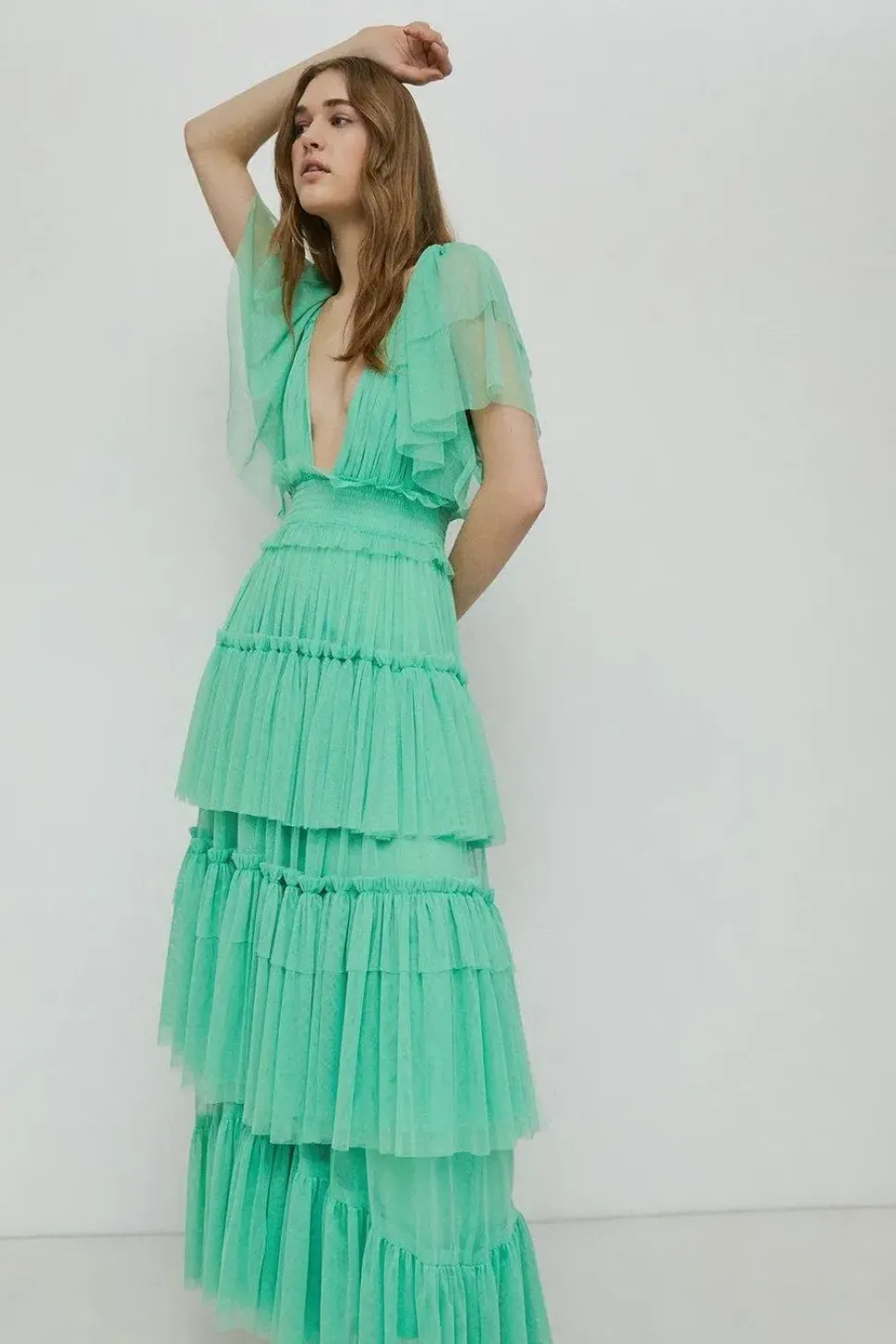 V Neck Tulle Maxi Dress