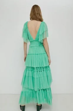V Neck Tulle Maxi Dress