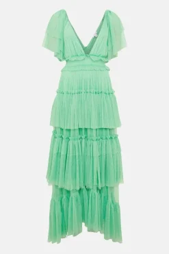 V Neck Tulle Maxi Dress