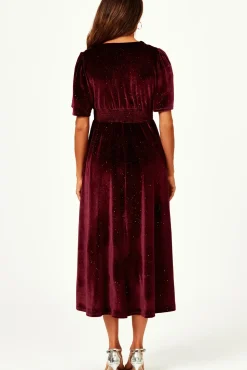 V Neck Velvet Maxi Dress In Wine