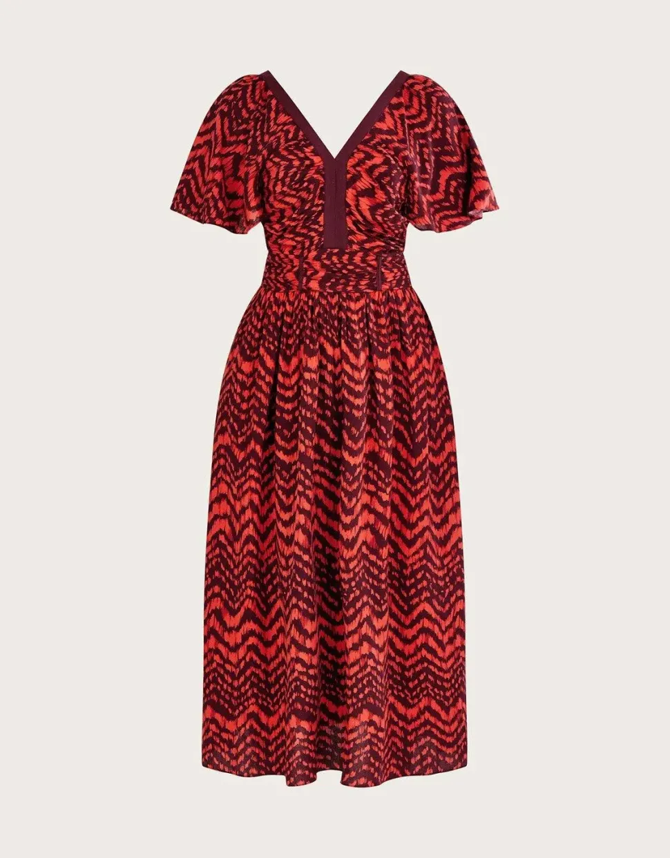 V-Neck Zig-Zag Animal Print Dress