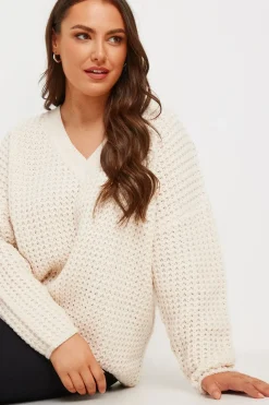 Waffle Knit V-Neck Jumper