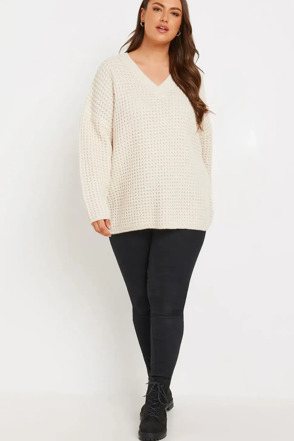Waffle Knit V-Neck Jumper