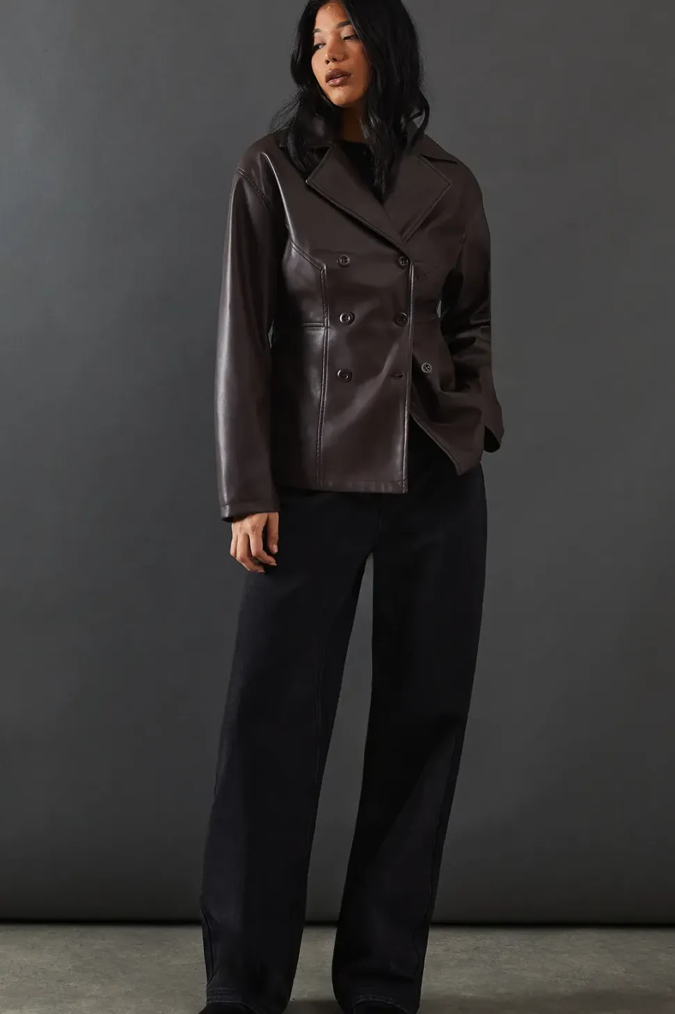 Waist Detail Faux Leather Jacket