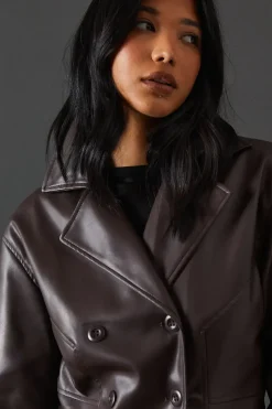 Waist Detail Faux Leather Jacket
