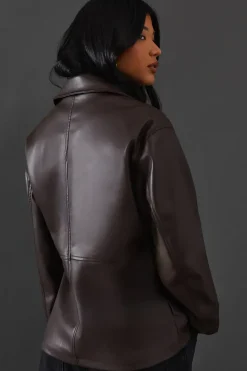Waist Detail Faux Leather Jacket