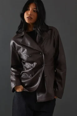 Waist Detail Faux Leather Jacket