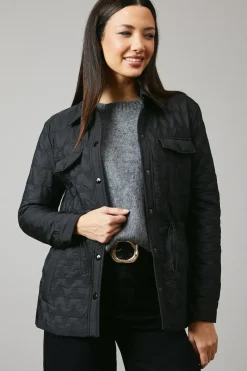 Waist Detail Popper Quilted Jacket