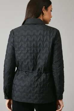 Waist Detail Popper Quilted Jacket