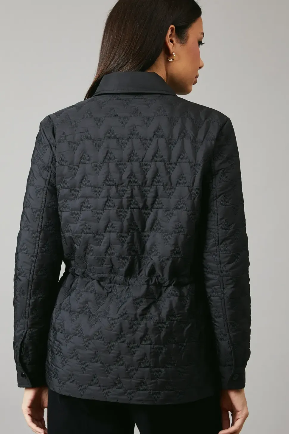 Waist Detail Popper Quilted Jacket