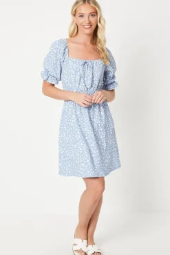 Waist Detail Puff Sleeve Mini Dress