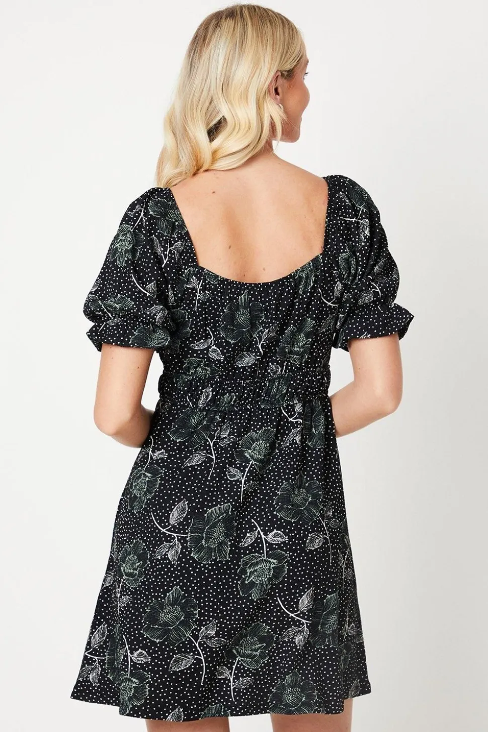 Waist Detail Puff Sleeve Mini Dress