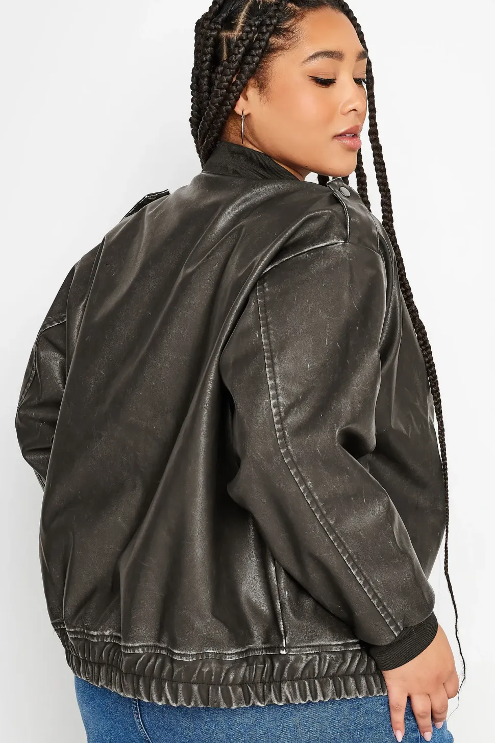 Washed Faux Leather Bomber Jacket