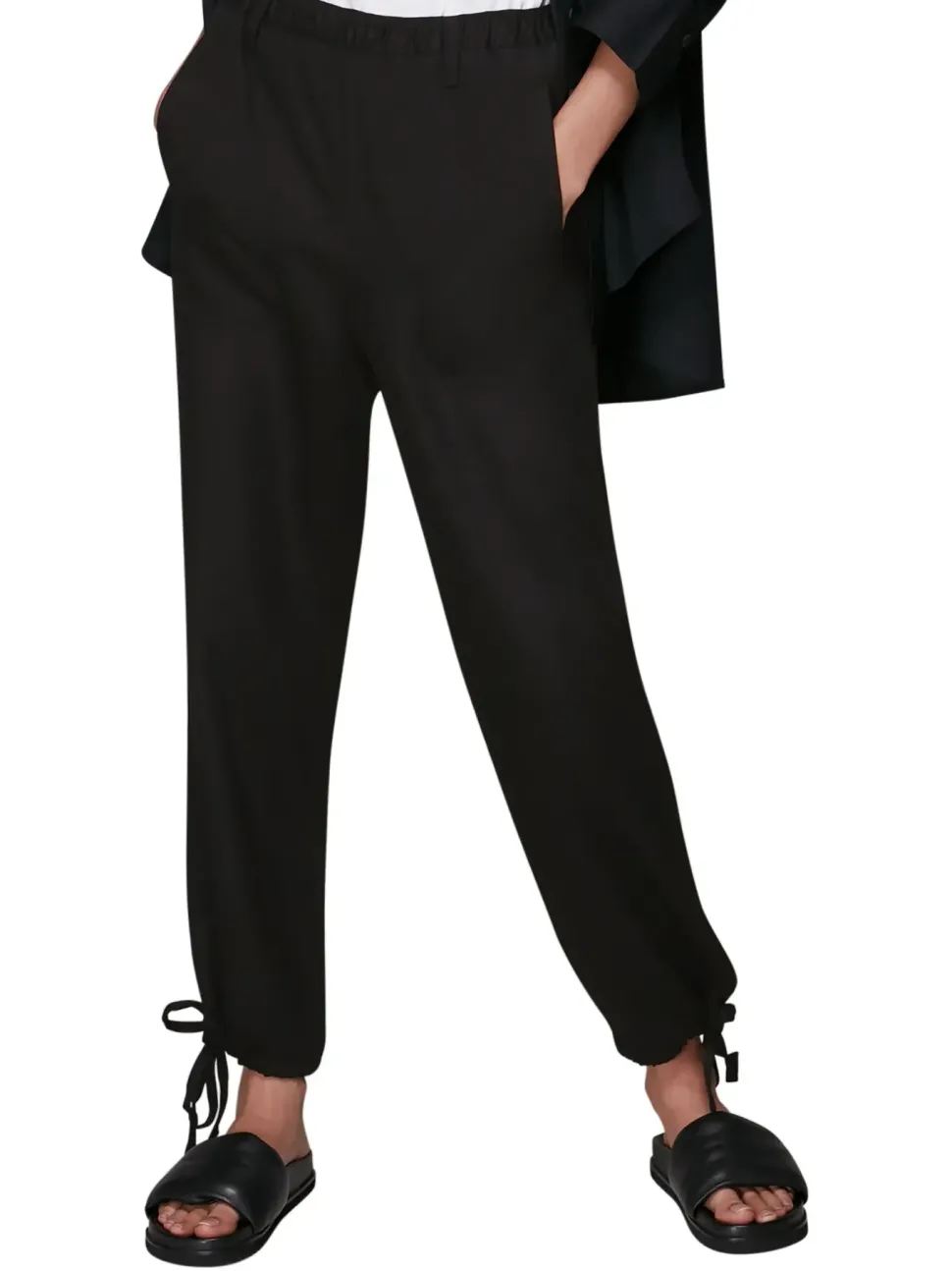 Washed Tie Hem Trousers-Plain