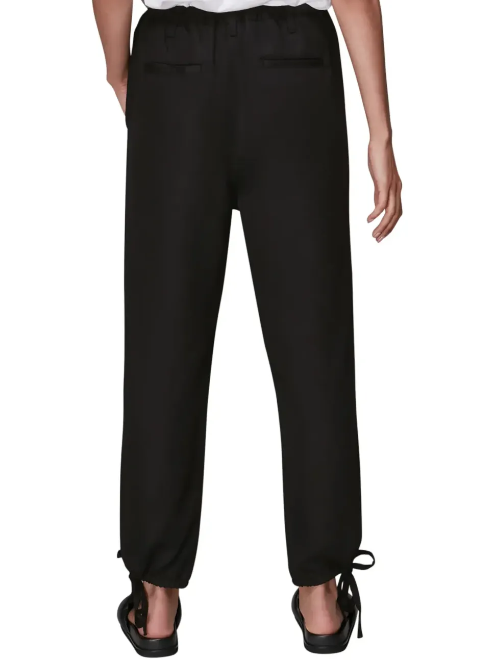 Washed Tie Hem Trousers-Plain