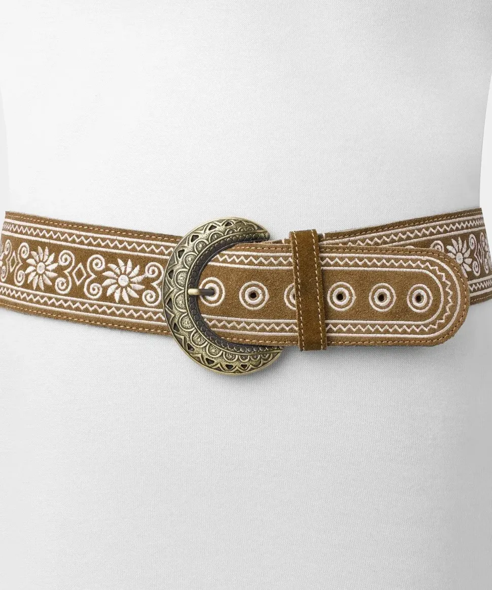 Western Style Floral Embroidered Suede Belt