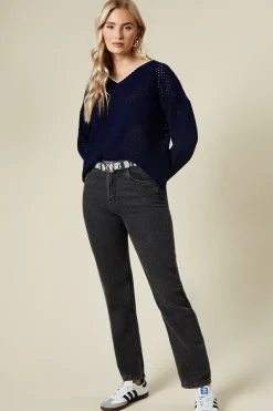 Whipstitch Cable Detail V Neck Jumper