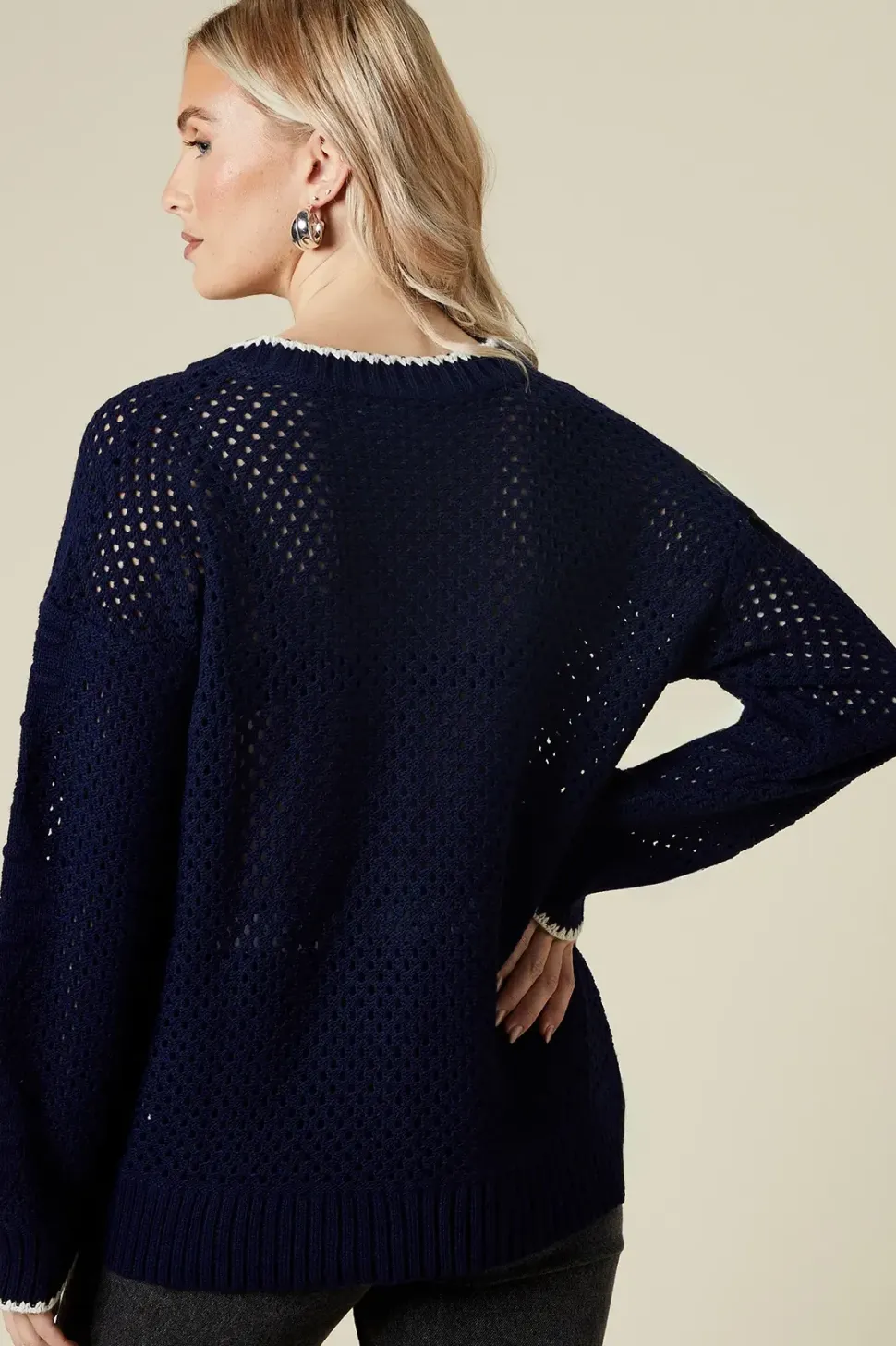 Whipstitch Cable Detail V Neck Jumper